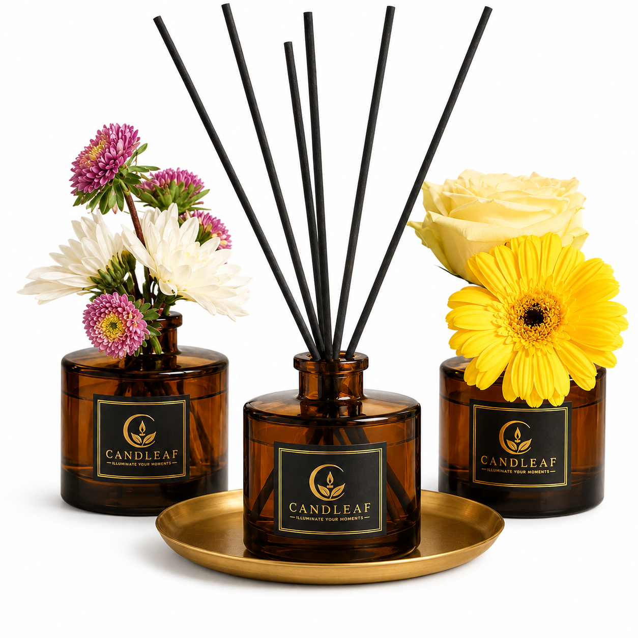 Luxury Amber Reed Diffuser & Floral Vase Set | Candleaf